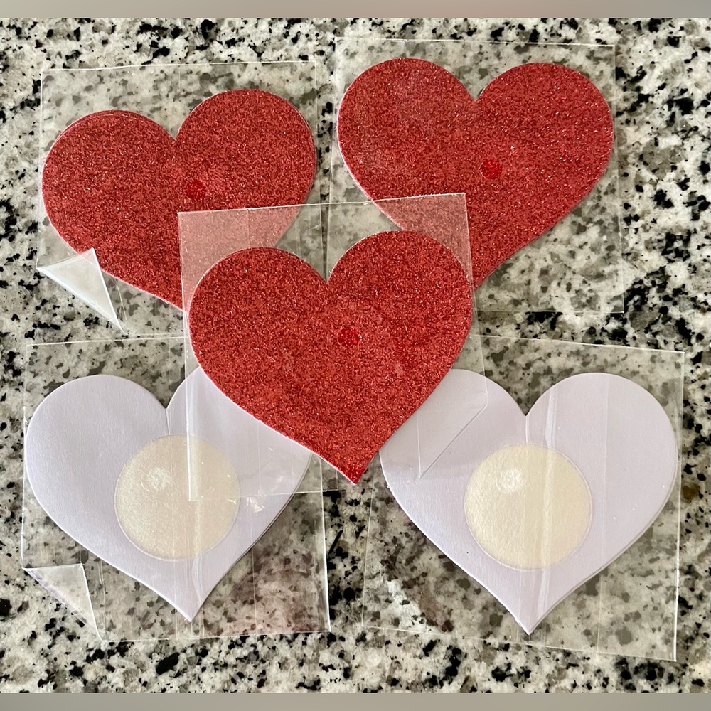 Red glitter sparkly heart shaped chest nipple covers set of five